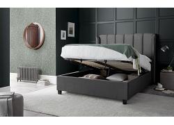 5ft King Size Grey Winged Back Aurora Velvet Ottoman Bed Frame 1