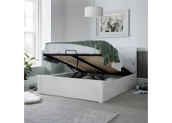 5ft King Size Dawny Pure White,Wood Ottoman Gas Lift Up Storage Bed Frame 1