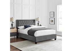 5ft King Size Raya Button back, grey fabric upholstered bed frame. Soft velvet bedstead 1
