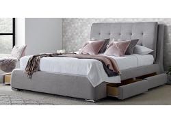 4ft6 Double Deep buttoned,tall head end. Solo. Grey fabric upholstered drawer storage bed frame 1