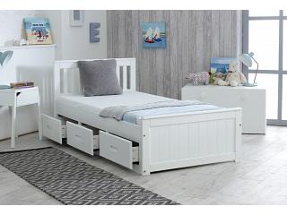3ft single white painted pine wood wooden bed frame + 3 drawers storage