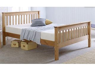 4ft6 Double Pine Wood Natural Waxed Bed Frame,Bedstead High Head End, High Foot End Shaker