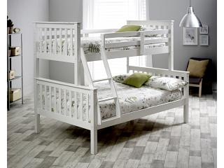 White Painted Wood Triple Sleeper. 3ft & 4ft Wooden Bunk Bed