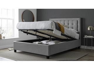 5ft King Size Grey ottoman fabric upholstered,Square, buttoned storage gas lift up bed frame