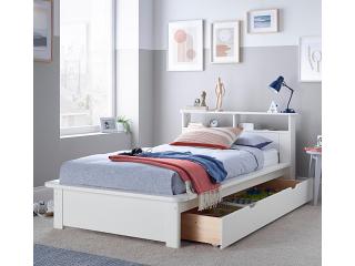 3ft Single Frasier white bed frame with shelf storage