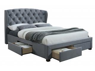 4ft6 Double Velvet Grey Fabric Upholstered Winged Wing Back,4 Drawer Storage Bed Frame