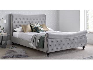5ft King Size Oxford, Grey velvet fabric upholstered bed frame